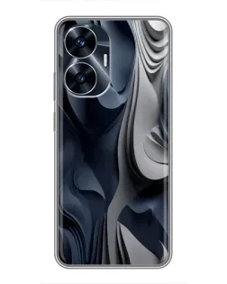 Чехол для Realme C55 с картинкой «Объемные синие складки»