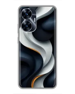 Чехол для Realme C55 с картинкой «Объемные черно-белые ленты»