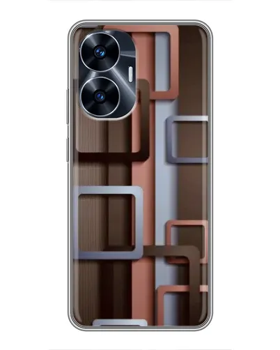 Чехол для Realme C55 с картинкой «Коричневые объемные квадраты»
