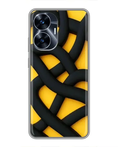 Чехол для Realme C55 с картинкой «Черное желтое переплетение»