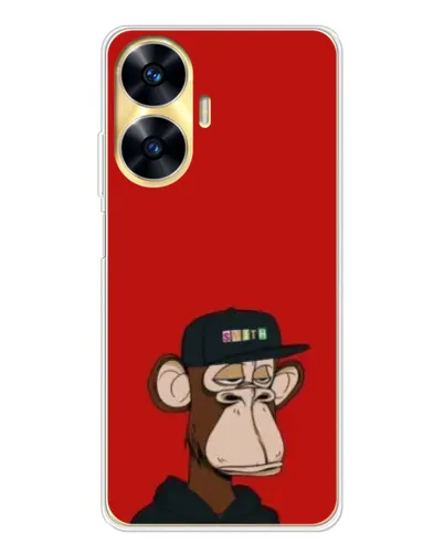 Чехол для Realme C56 с картинкой «Bored Ape — красный фон» Чехол для Realme C56 с картинкой «Bored Ape — красный фон»