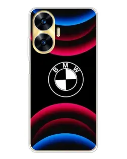 Чехол для Realme C56 с картинкой «Логотип BMW и неоновые дуги»