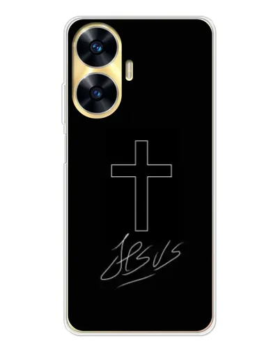 Чехол для Realme C56 с картинкой «Графический крест Jesus» Чехол для Realme C56 с картинкой «Графический крест Jesus»