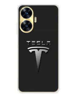 Чехол для Realme C56 с картинкой «Стальной логотип Tesla»