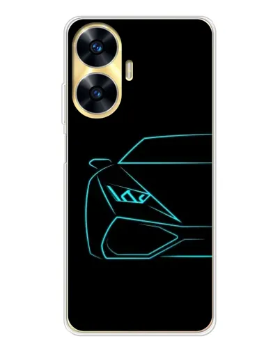 Чехол для Realme C56 с картинкой «Голубой силуэт Lamborghini»