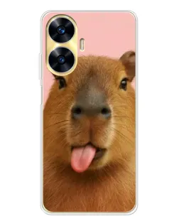 Чехол для Realme C56 с картинкой «Капибара с языком»
