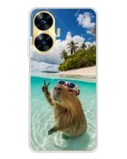 Чехол для Realme C56 с картинкой «Капибара на море»