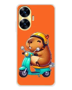 Чехол для Realme C56 с картинкой «Капибара на скутере»
