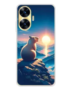 Чехол для Realme C56 с картинкой «Закат солнца с капибарой»