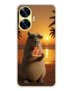 Чехол для Realme C56 с картинкой «Капибара с пиццей»