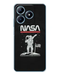 Чехол для Realme C61 с картинкой «NASA — шагаем по Луне»