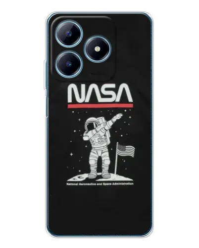 Чехол для Realme C61 с картинкой «NASA — шагаем по Луне»