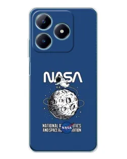 Чехол для Realme C61 с картинкой «NASA — лунная миссия»