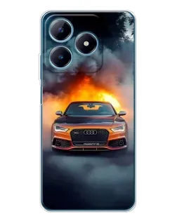 Чехол для Realme C61 с картинкой «Audi в огненном дыму»