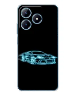 Чехол для Realme C61 с картинкой «Неоновый контур Lamborghini»