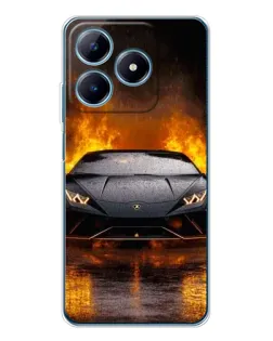 Чехол для Realme C61 с картинкой «Lamborghini в огне»