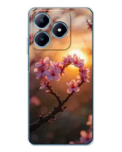 Чехол для Realme C61 с картинкой «Розовый цвет сердце на фоне заката» Чехол для Realme C61 с картинкой «Розовый цвет сердце на фоне заката»