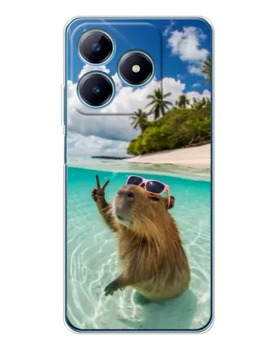Чехол для Realme C61 с картинкой «Капибара на море»