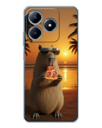 Чехол для Realme C61 с картинкой «Капибара с пиццей»