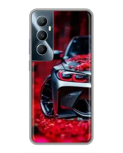 Чохол для Realme C65 з картинкою «Спортивна BMW та квіти»