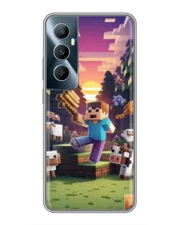 Чехол для Realme C65 с картинкой «Стив на ферме»
