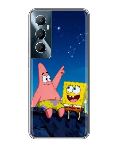Чехол для Realme C65 с картинкой «Губка Боб и Патрик ночью»