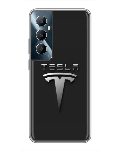 Чехол для Realme C65 с картинкой «Стальной логотип Tesla»