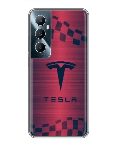 Чехол для Realme C65 с картинкой «Тесла красный карбон»