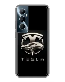 Чохол для Realme C65 з картинкою «Tesla — срібне авто»