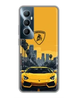 Чехол для Realme C65 с картинкой «Желтый Lamborghini город»
