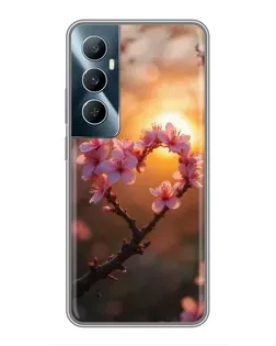 Чехол для Realme C65 с картинкой «Розовый цвет сердце на фоне заката»