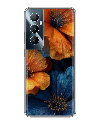 Чехол для Realme C65 с картинкой «Яркая сине-оранжевая флора» Чехол для Realme C65 с картинкой «Яркая сине-оранжевая флора»