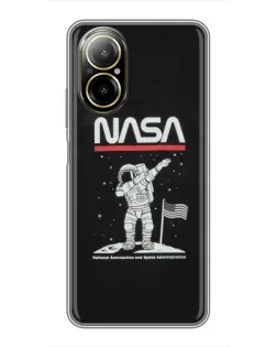 Чехол для Realme C67 с картинкой «NASA — шагаем по Луне»