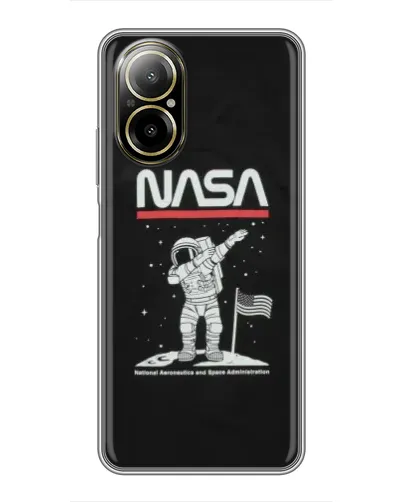 Чехол для Realme C67 с картинкой «NASA — шагаем по Луне»