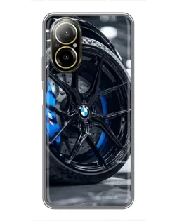 Чехол для Realme C67 с картинкой «Колесо BMW вблизи»