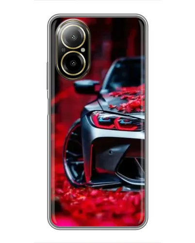 Чехол для Realme C67 с картинкой «Спортивная BMW и цветы»