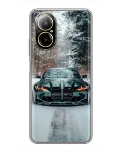 Чехол для Realme C67 с картинкой «BMW в зимнем лесу»
