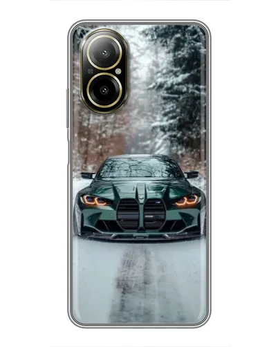 Чехол для Realme C67 с картинкой «BMW в зимнем лесу»