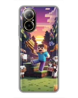 Чехол для Realme C67 с картинкой «Стив на ферме»