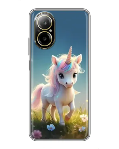 Чехол для Realme C67 с картинкой «Единорог на поляне»
