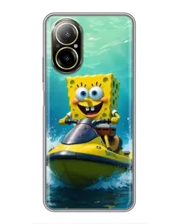 Чехол для Realme C67 с картинкой «Спанч Боб на гидроцикле»