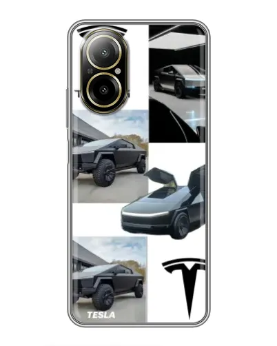 Чехол для Realme C67 с картинкой «Коллаж Cybertruck Tesla»