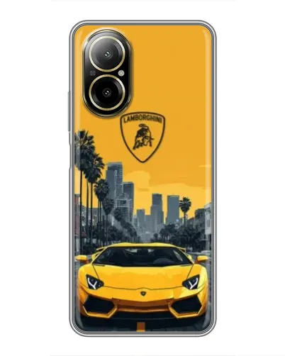 Чехол для Realme C67 с картинкой «Желтый Lamborghini город»