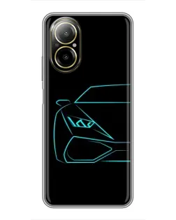 Чехол для Realme C67 с картинкой «Голубой силуэт Lamborghini»