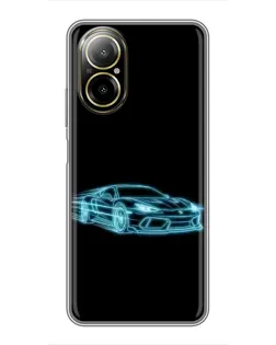 Чехол для Realme C67 с картинкой «Неоновый контур Lamborghini»