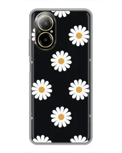 Чохол для Realme C67 з картинкою «Ромашки на чорному»