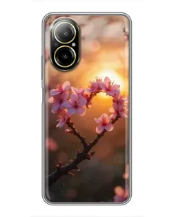 Чохол для Realme C67 з картинкою «Рожевий цвіт  сердечко на тлі заходу»