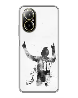 Чехол для Realme C67 с картинкой «Черно-белый силуэт Месси»