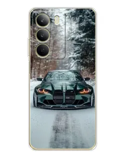 Чехол для Realme C71 с картинкой «BMW в зимнем лесу»