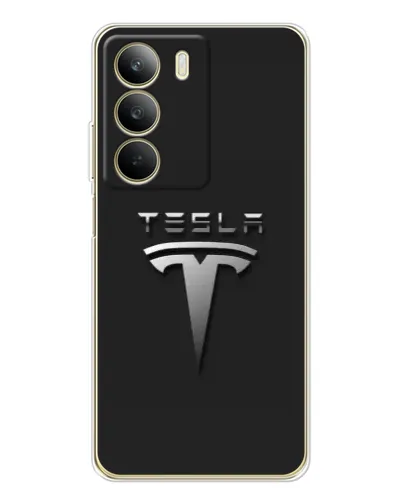 Чехол для Realme C71 с картинкой «Стальной логотип Tesla»